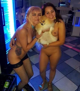 Naked Kuddling a Dog .. gr8 i would have diffrend Plan with Both but now no choice only whatch them!